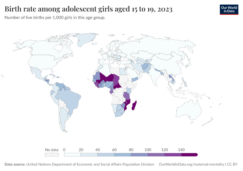 A thumbnail of the "Adolescent birth rate, 15-19 year olds" chart