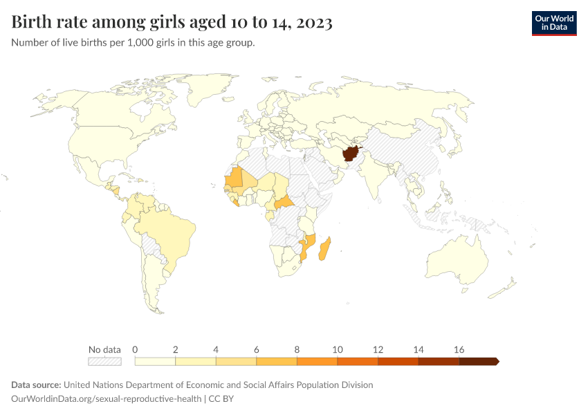 A thumbnail of the "Adolescent birth rate, 10-14 year olds" chart