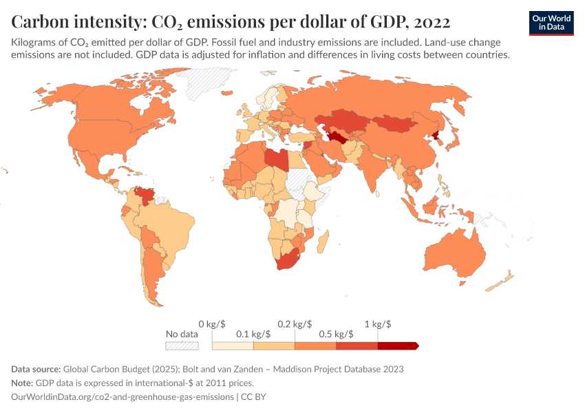A thumbnail of the "Carbon intensity: CO₂ emissions per dollar of GDP" chart