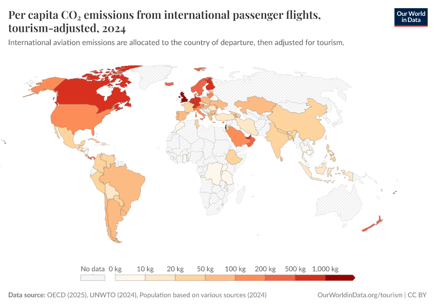 A thumbnail of the "Per capita CO₂ emissions from international passenger flights, tourism-adjusted" chart