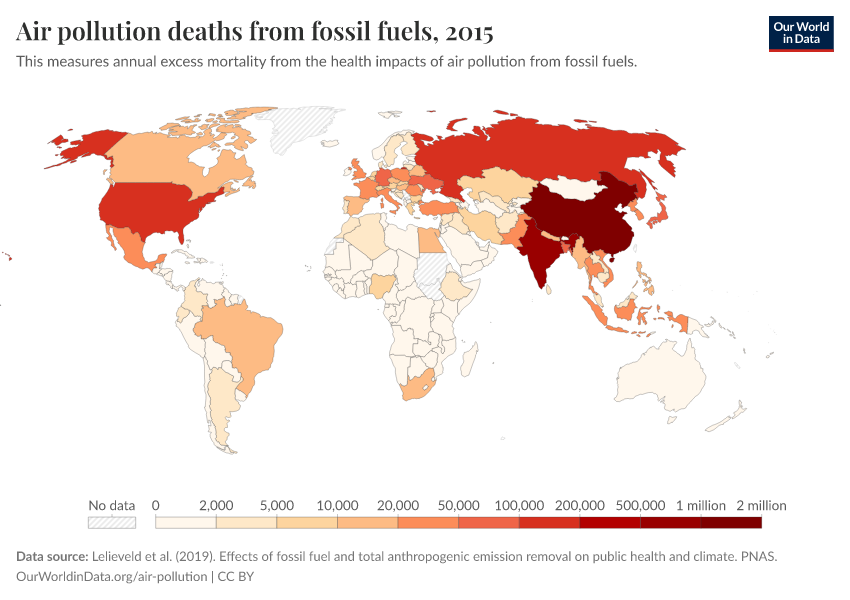 Air pollution deaths from fossil fuels