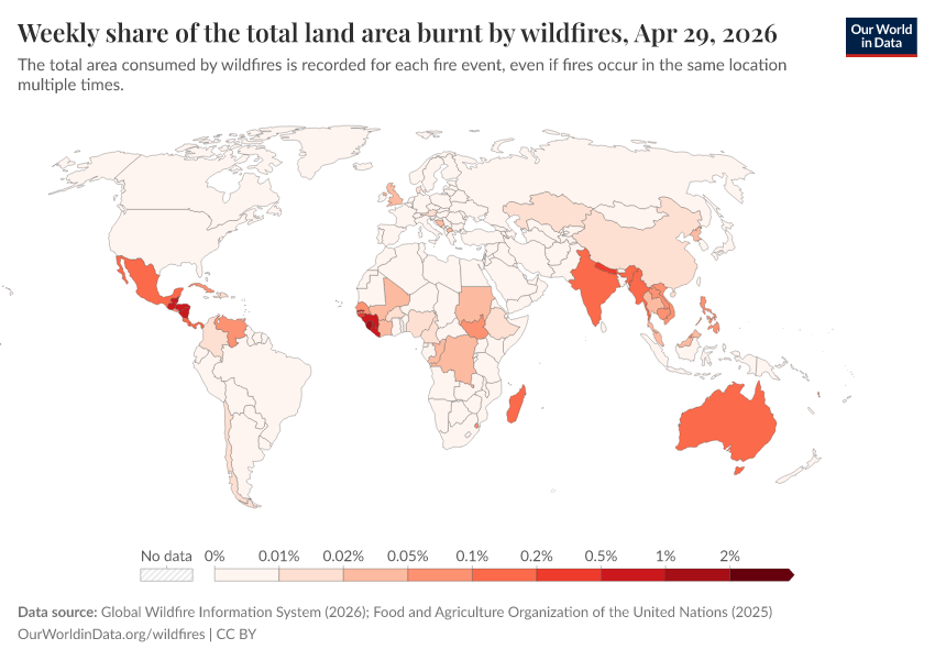 A thumbnail of the "Weekly share of the total land area burnt by wildfires" chart